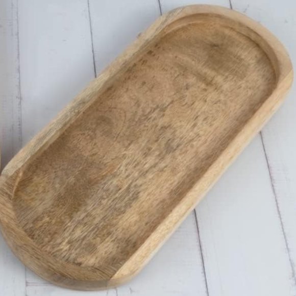Boho Wood Tray Antiqued Oval Mango Wooden New Food Safe Carved Natural Bowl Dish - Picture 4 of 16
